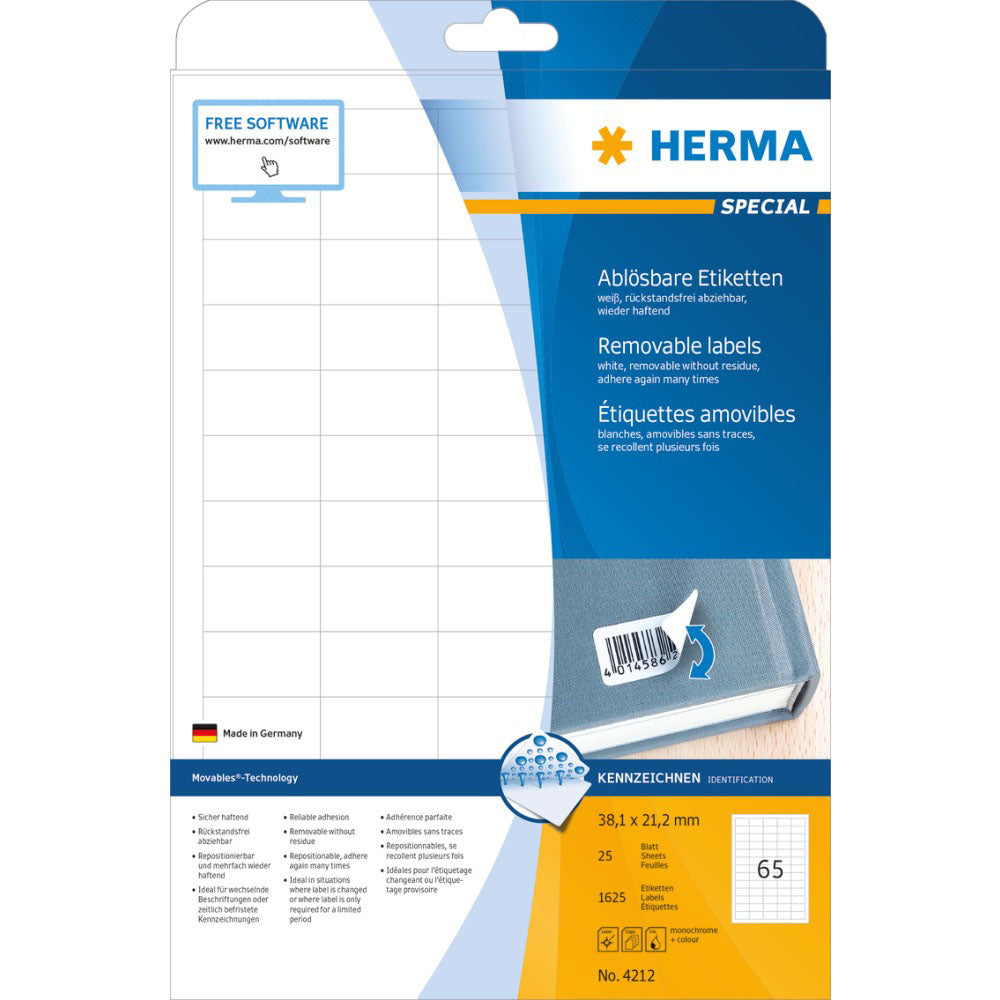 Herma Removable Labels A4 38.1mm 25pc(白)
