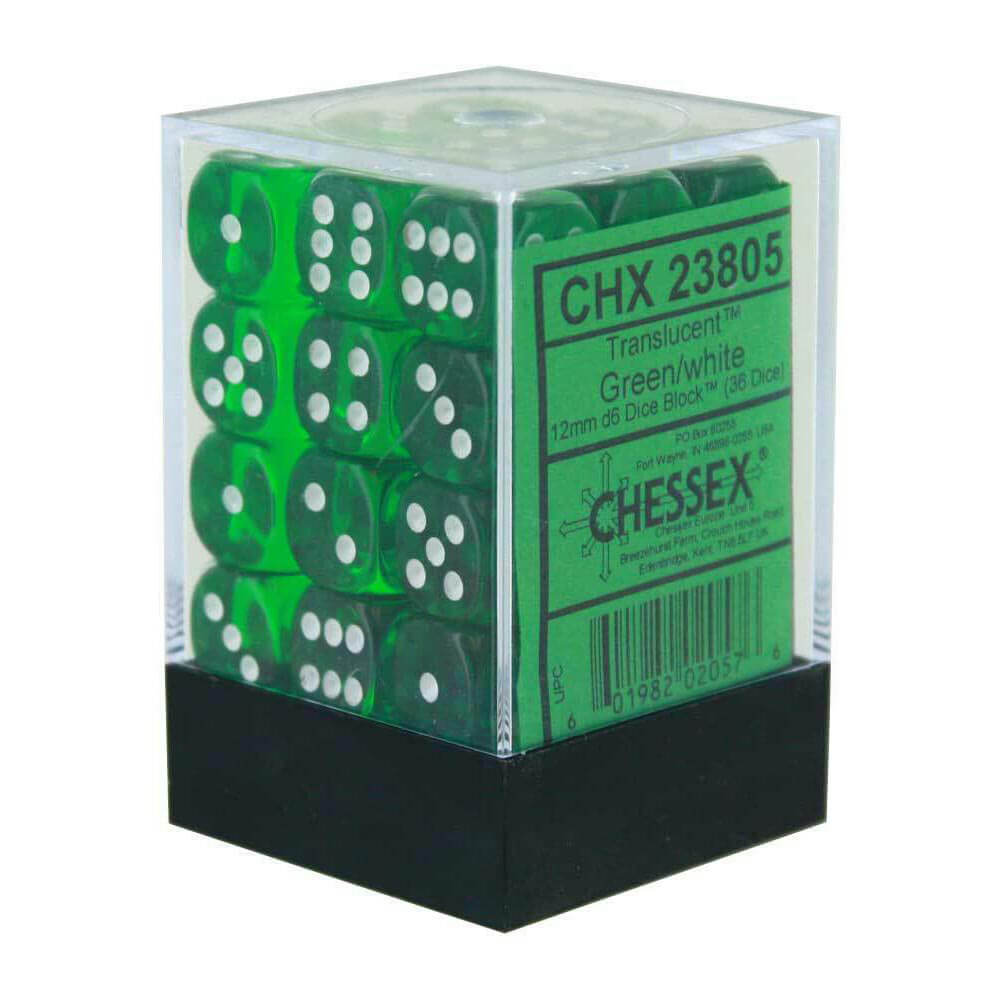 D6 Würfel, durchscheinend, 12 mm (36 Würfel)