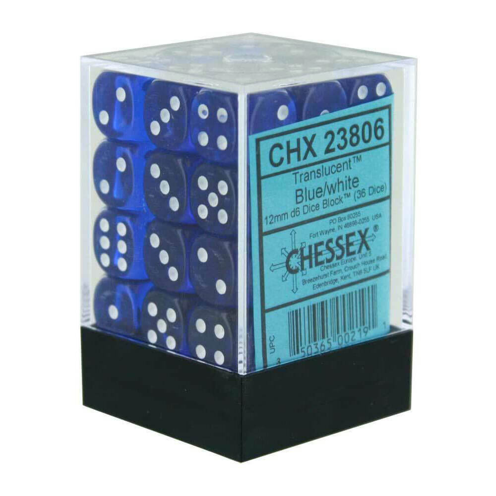 D6 Würfel, durchscheinend, 12 mm (36 Würfel)