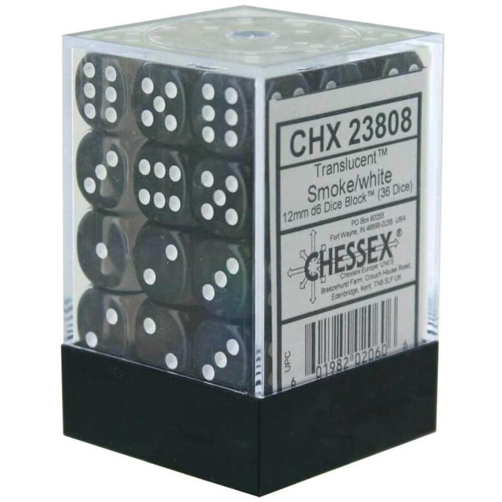 D6 Würfel, durchscheinend, 12 mm (36 Würfel)