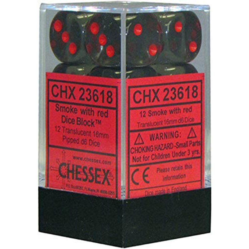 D6 Würfel, durchscheinend, 16 mm (12 Würfel)