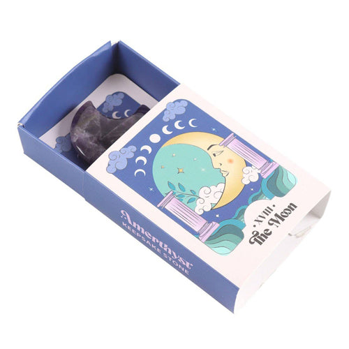 Amethyst Crystal Moon Keepsake Stone in A Box