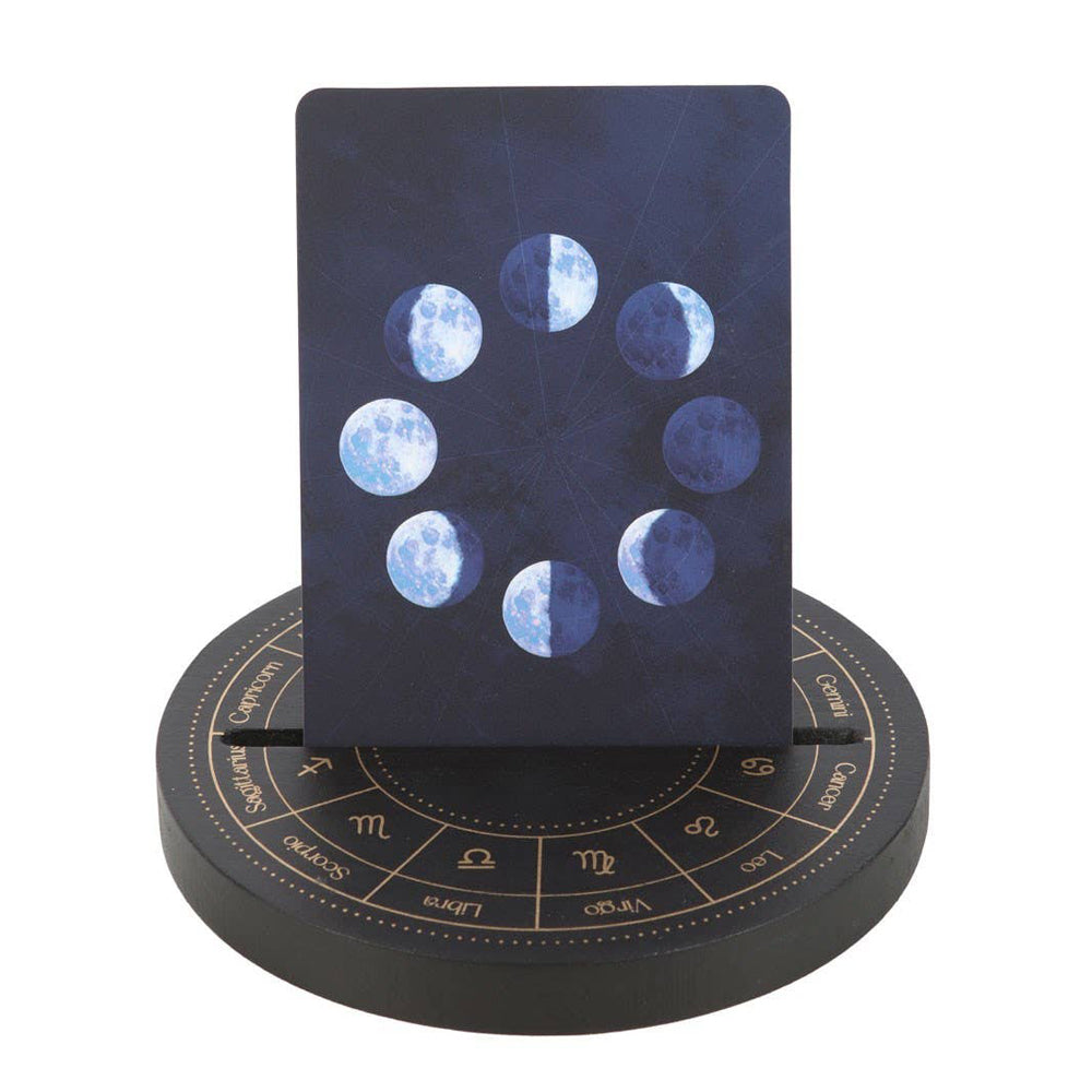 Black Zodiac Wheel Wooden Tarot Card Stand
