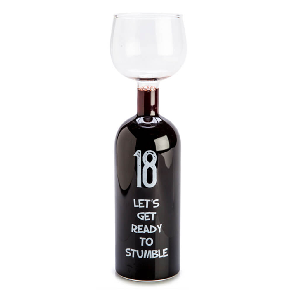 Feliz cumpleaños botella de vino copa