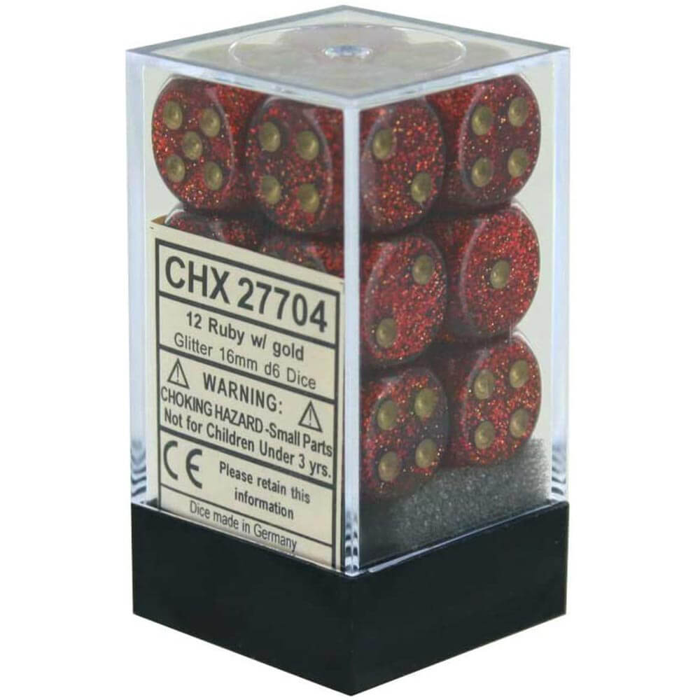 D6 DICE GLITTER 16mm (12 dados)