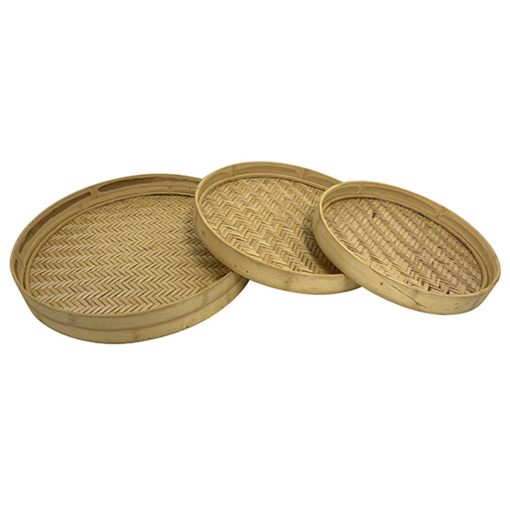 Kalib Rattan and Bamboo Trays Set of 3 (Large 40x40x5cm)