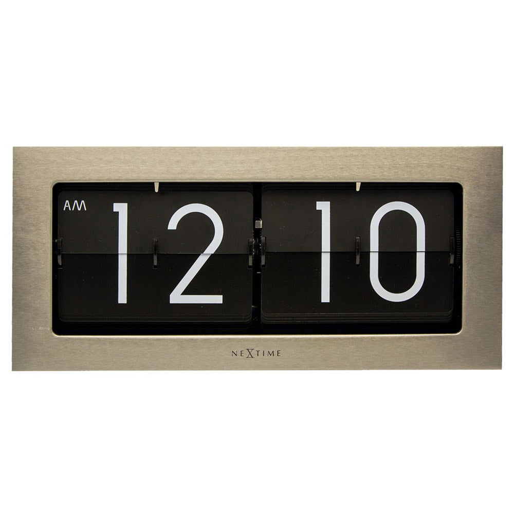 NeXtime Big Flip Table Clock 36cm Wide (Silver)