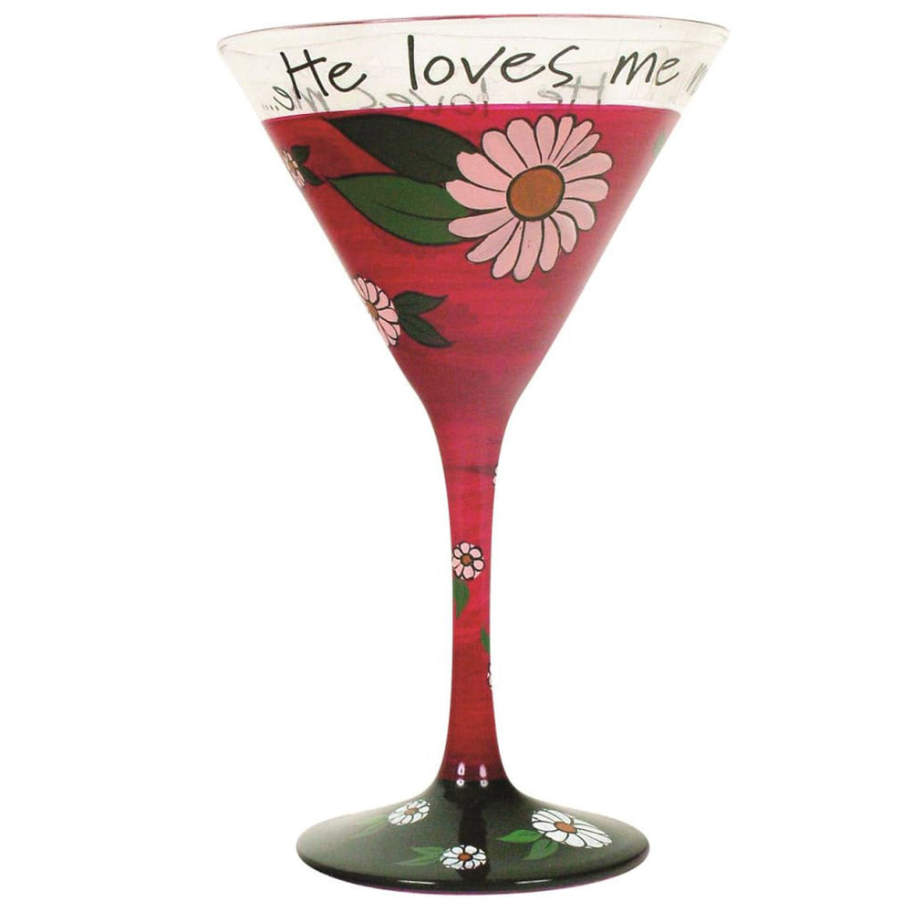 He Loves Me Hand-Painted Martini Glass