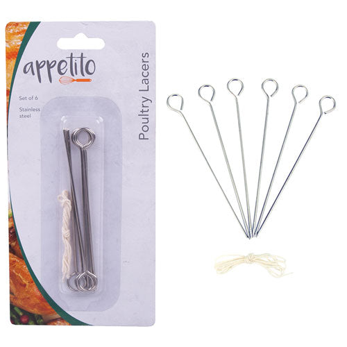 Appetito Stainless Steel Poultry Lacers (Set of 6)