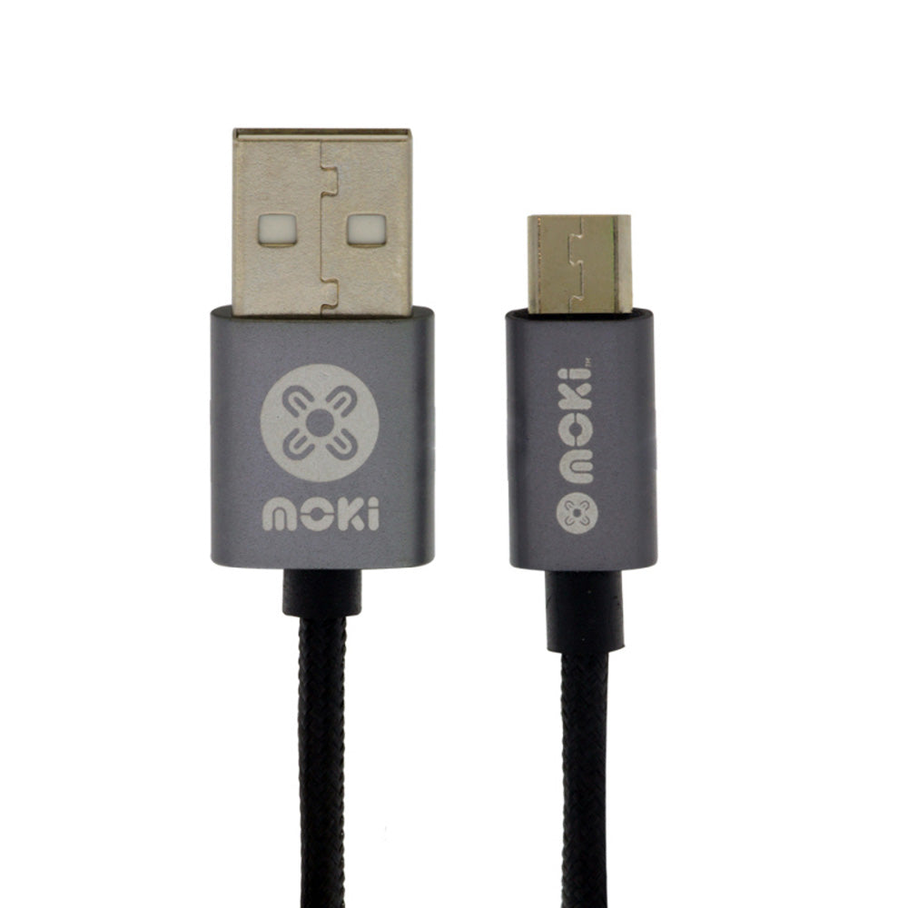 Moki flettet mikro-USB Syngepladskabel (sort)