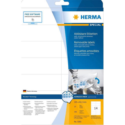 Herma Removable Labels A4 105mm 25pc (White)