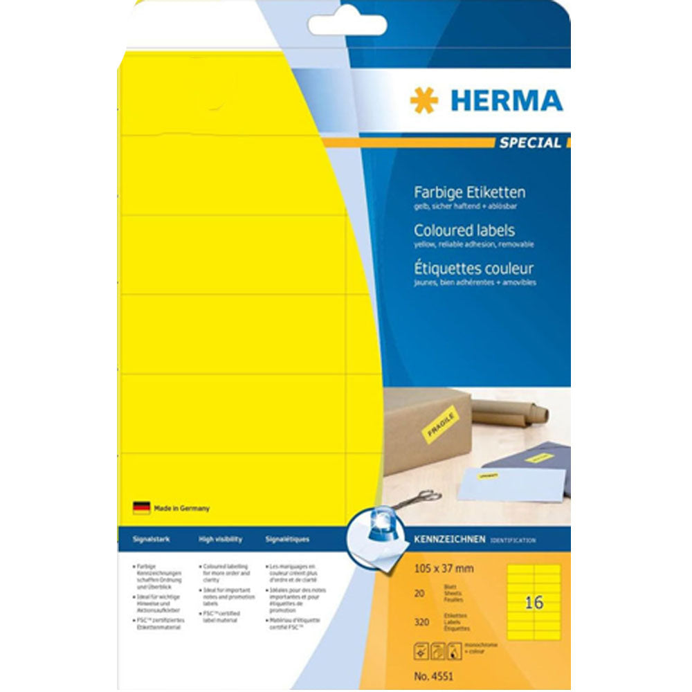 Herma aftagelige farvede etiketter A4 20pc (105x37mm)