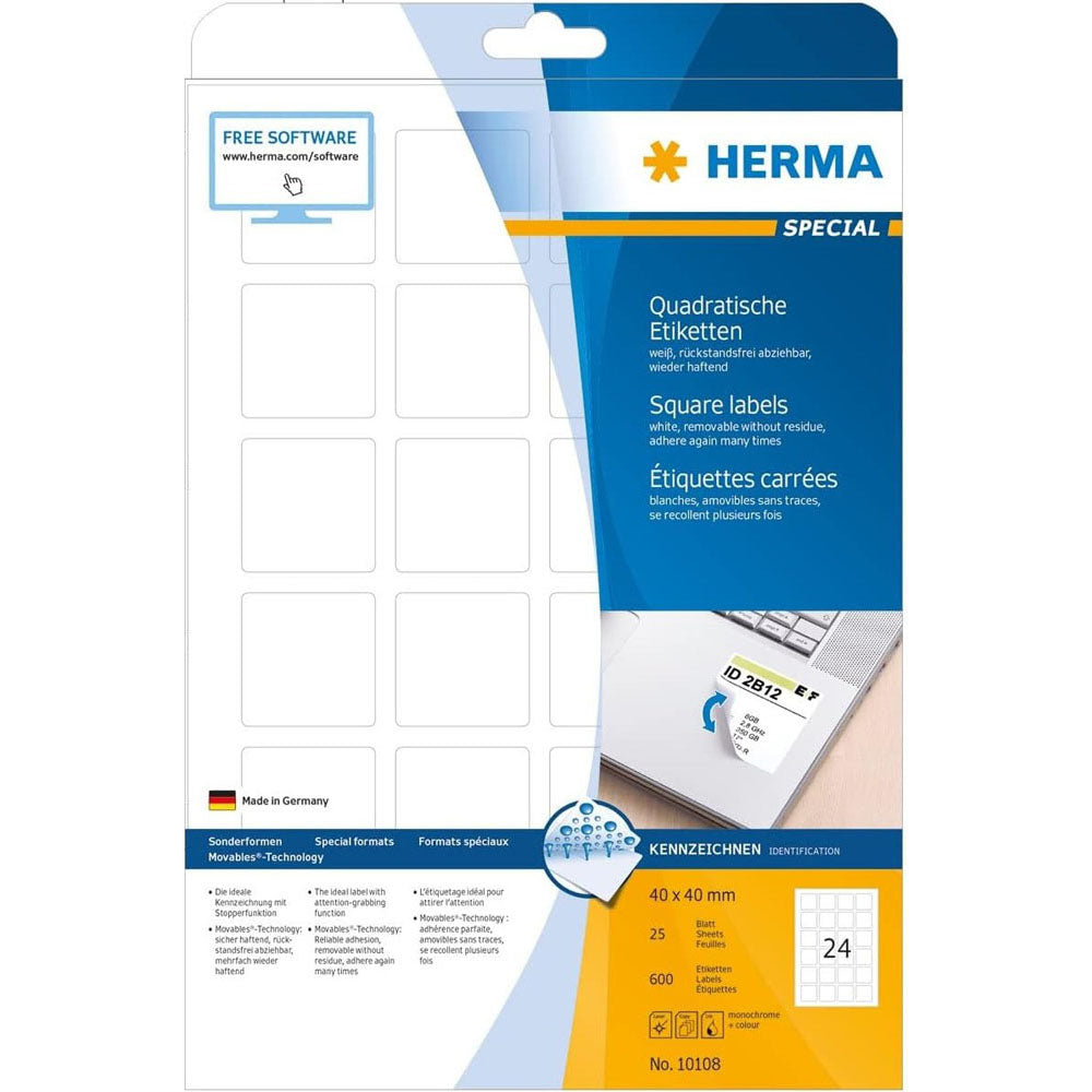 Herma Square Removable Labels 25pc（白）