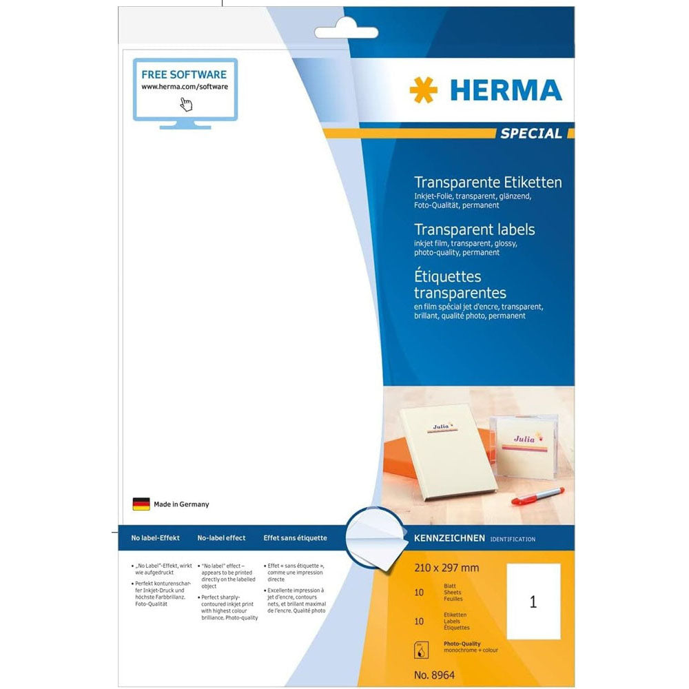 Herma Transparent Inkjet Glossy Labels A4 10pc (210x297mm)