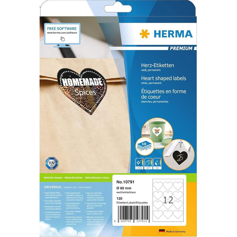 Herma Premium hjärtformade etiketter A4 10 st