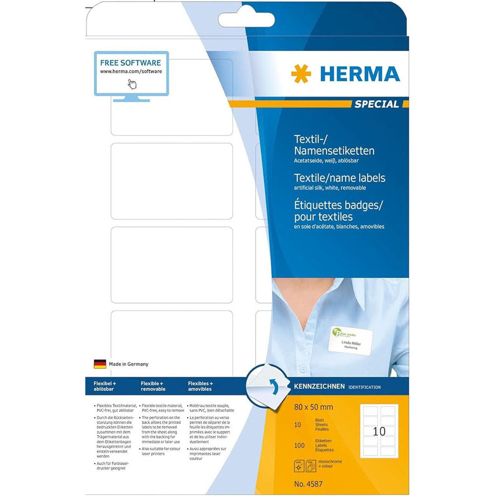 Herma Name/Textile Labels A4 White (80x50mm)