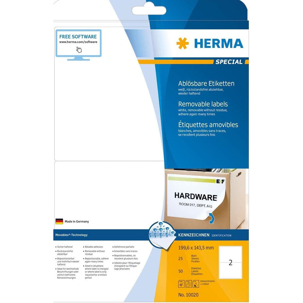 Herma Removable Labels A4 25pc（白）