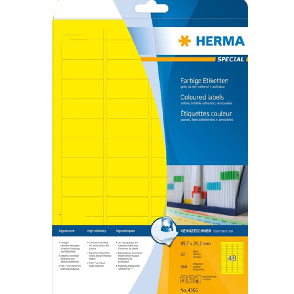 Herma Removable Coloured Labels A4 20pc (45.7x21.2mm)