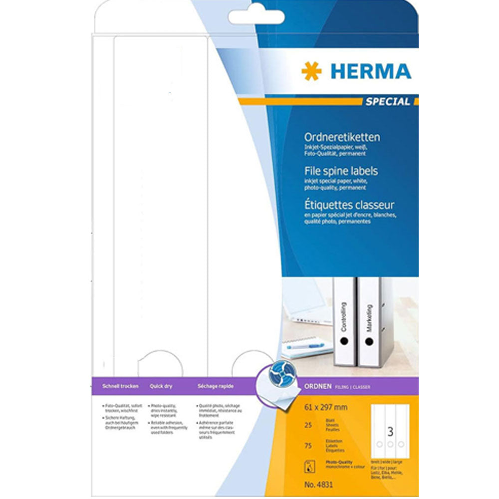 Herma File Spine Inkjet -etiketter A4 25pc (hvid)