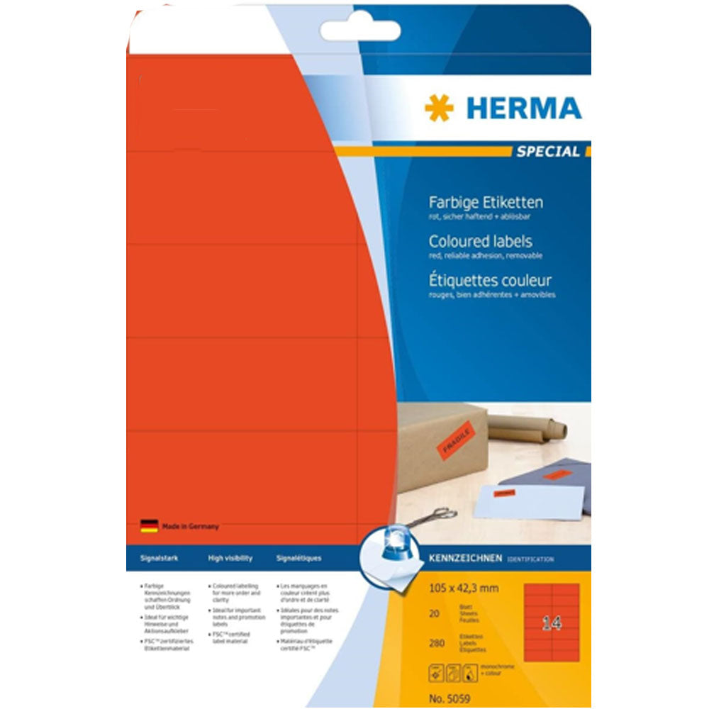 Herma Removable Coloured Labels A4 20pc (105x42.3mm)