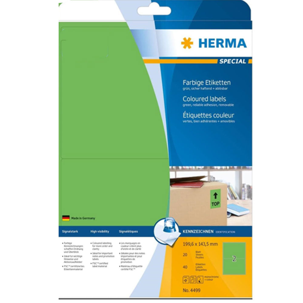 Herma Removable Colored Labels A4 20pc (199.6x143.5mm)