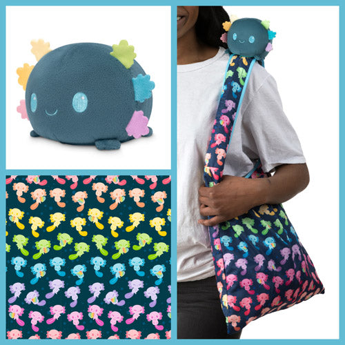 Rainbow Axolotls Tote & Blue Rainbow Gills Axolotl Plushie