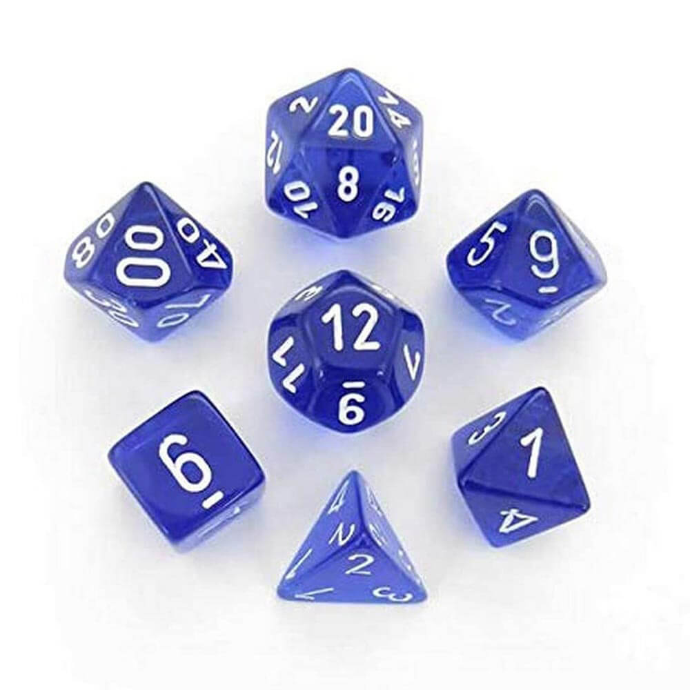 D7 die set terninger gjennomsiktig poly (7 terninger)