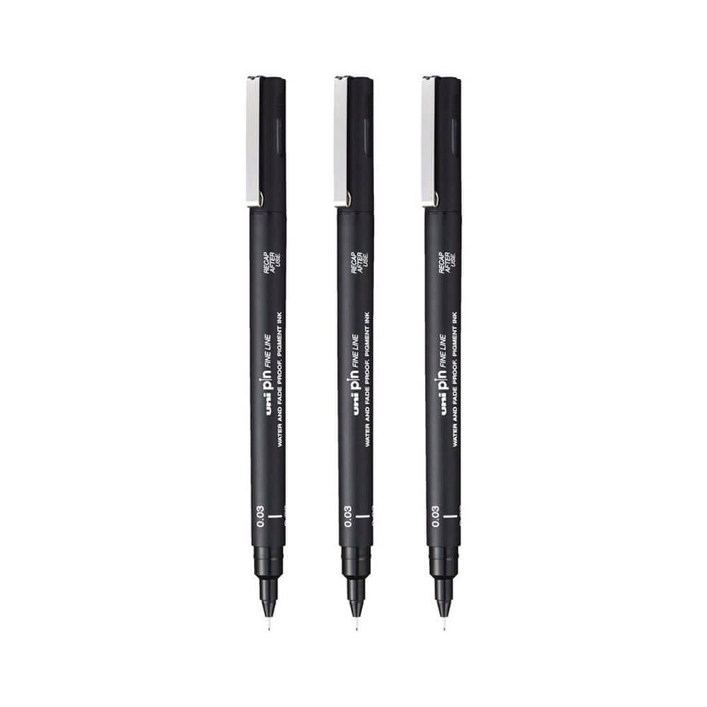 Pin uni-ball Fineliner Pen noir (portefeuille de 3)