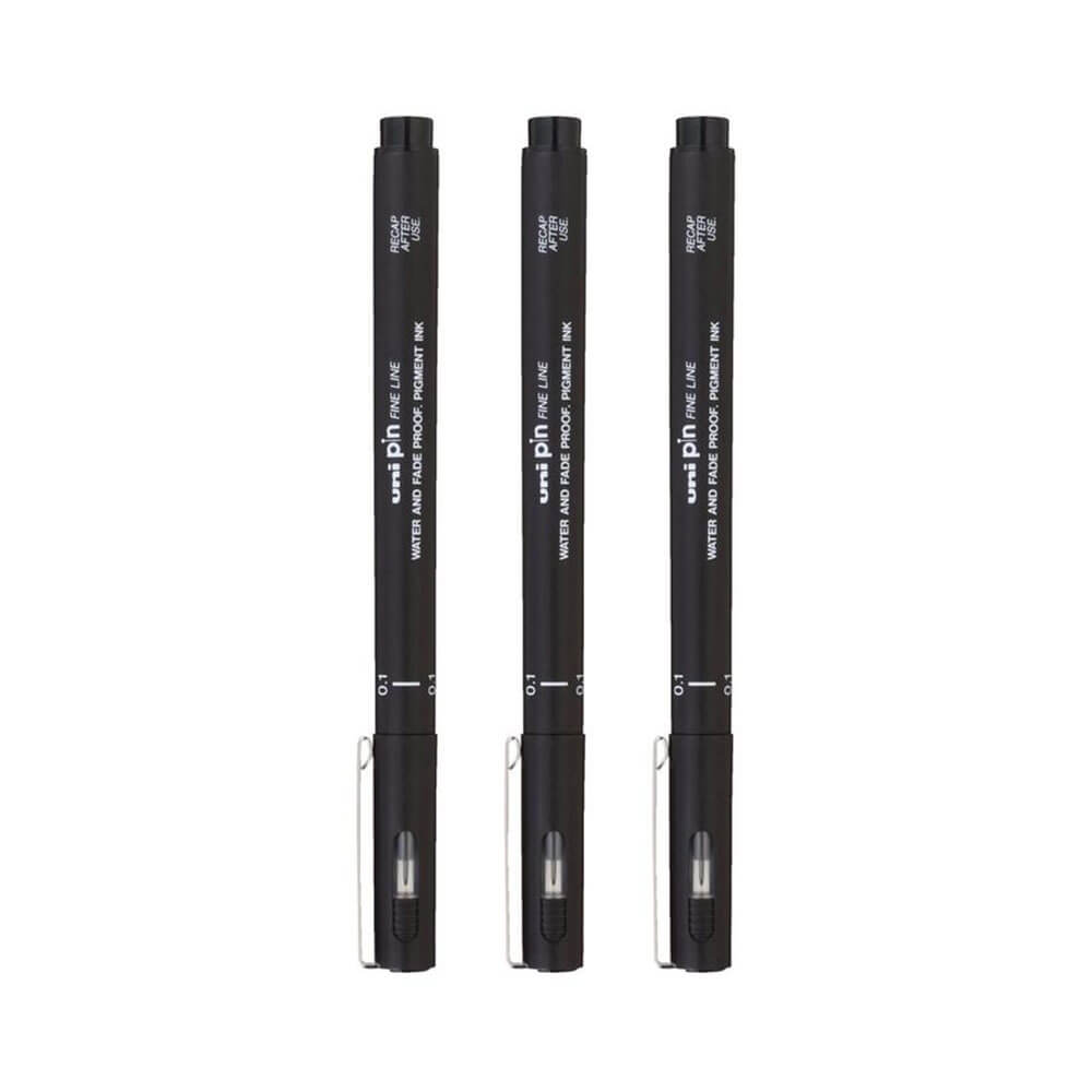 Pin uni-ball Fineliner Pen noir (portefeuille de 3)