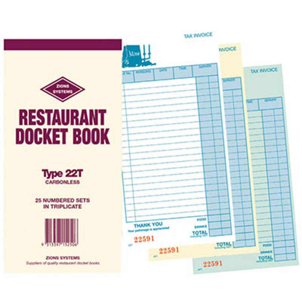 ZIONS COBARLESS TRIEBLATE Restaurang Docket Book