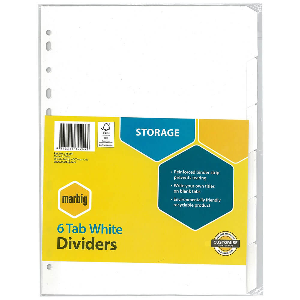 Marbig Manilla Renforced Strip Dividers A4 (blanc)