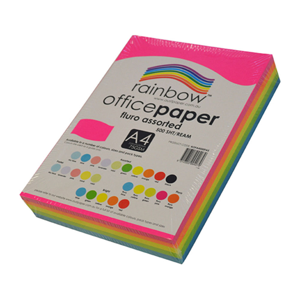 Rainbow A4 Fluoro Copy Paper 75gsm 1-RAME