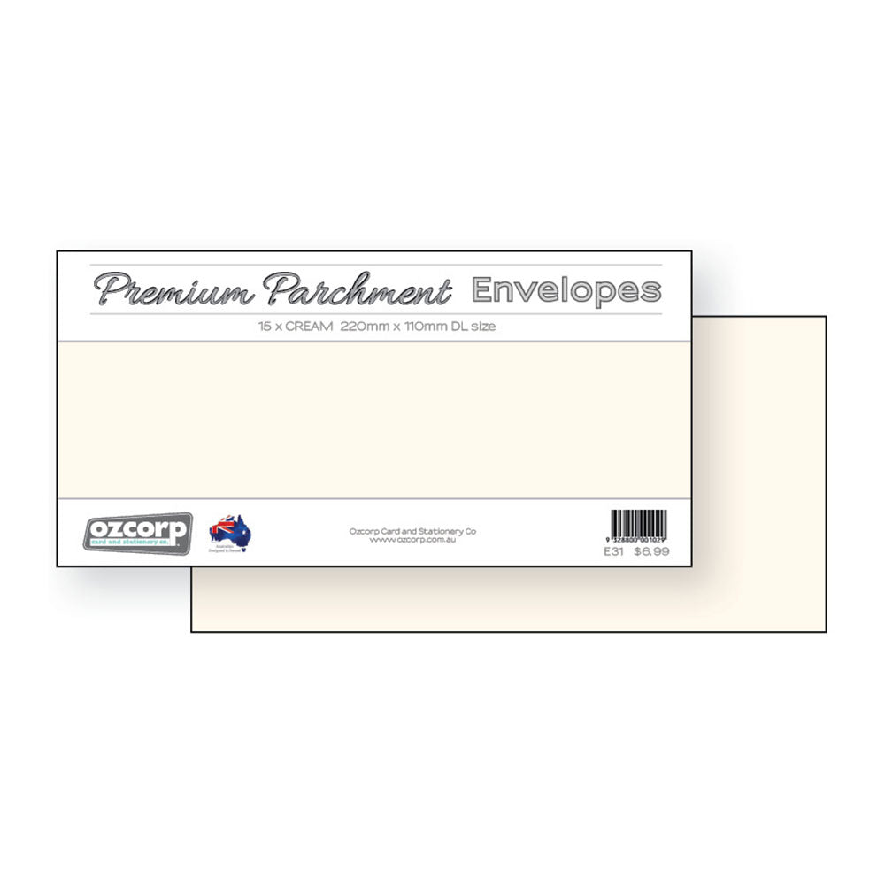 Ozcorp DL Premium Pergamentumschläge 15 Stück (22 x 11 cm)