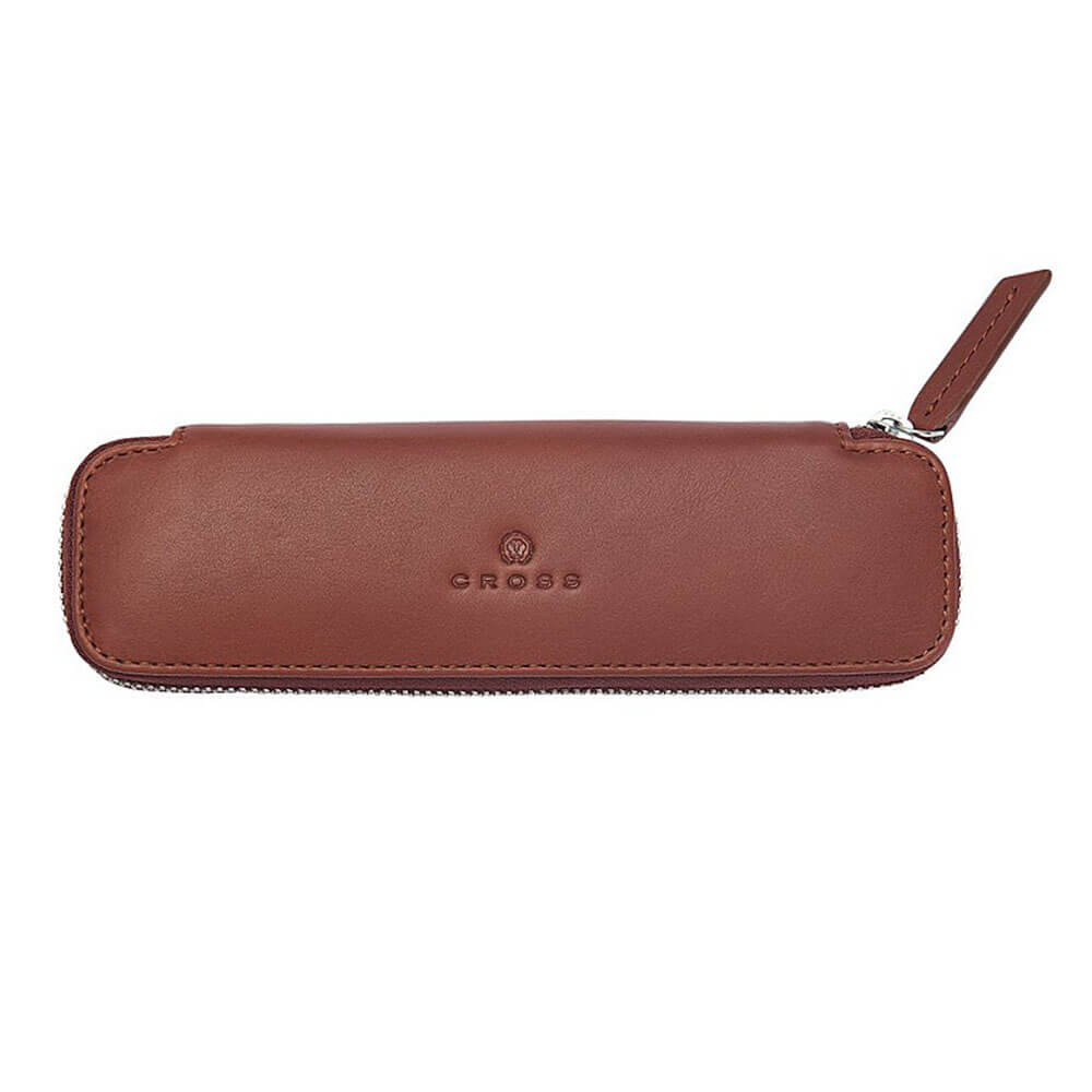 Cross Leather Double Zip Close Pen Pouch