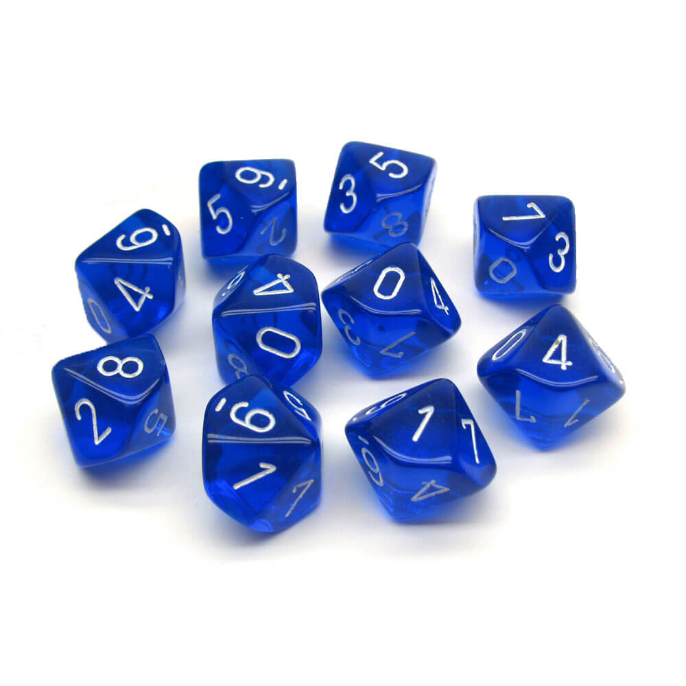 Chessex D10 Polyhedral 10-Die gennemsigtig sæt