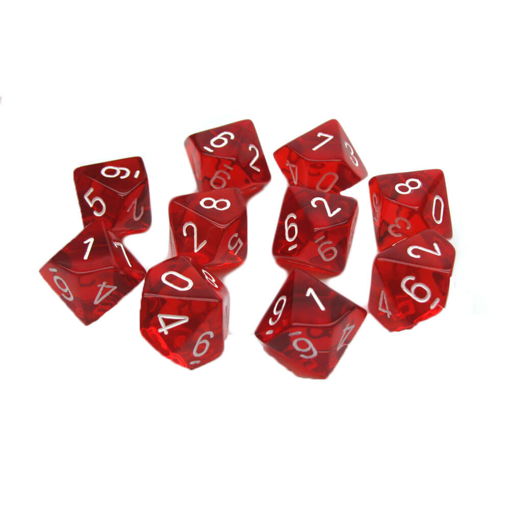 Chessex D10 Polyhedral 10-Die genomskinlig uppsättning