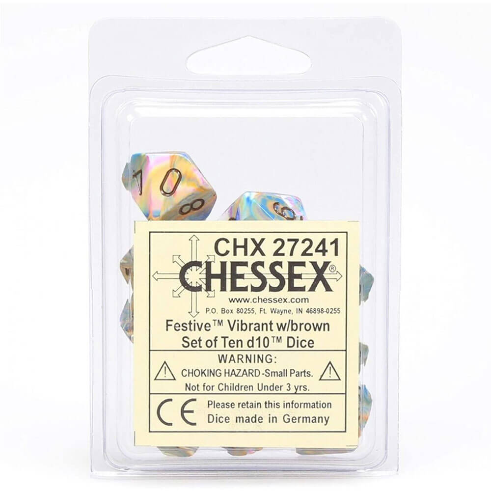 Chessex D10 Polyhedral 10-die Festlig sett