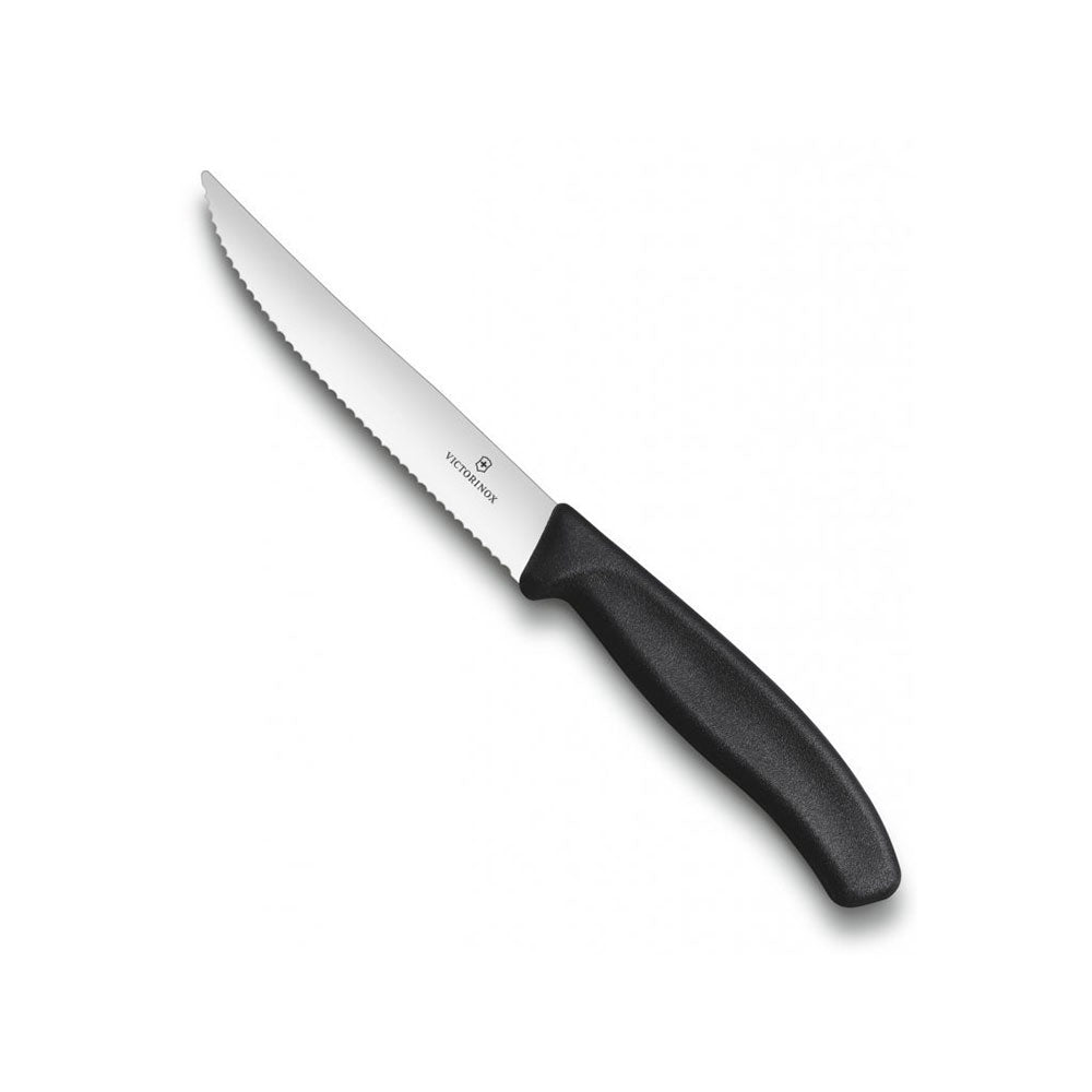 Bred blad bølget kant bøf og pizzakniv 12 cm