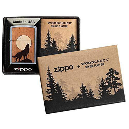 Zippo Woodchuck Wolf with Moon Inlay Lighter