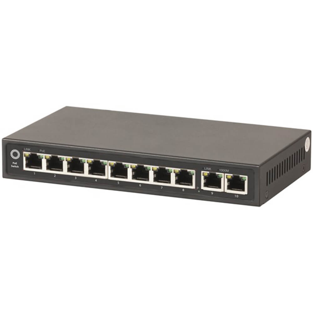 10 Port Gigabit PoE Network Hub Switch w/ PSU (30W)