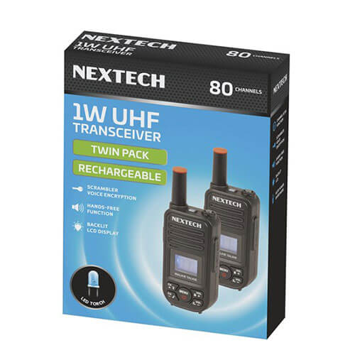 Nextech Twin Pack Mini Rechargable UHF Tranceiver Radio (1W)