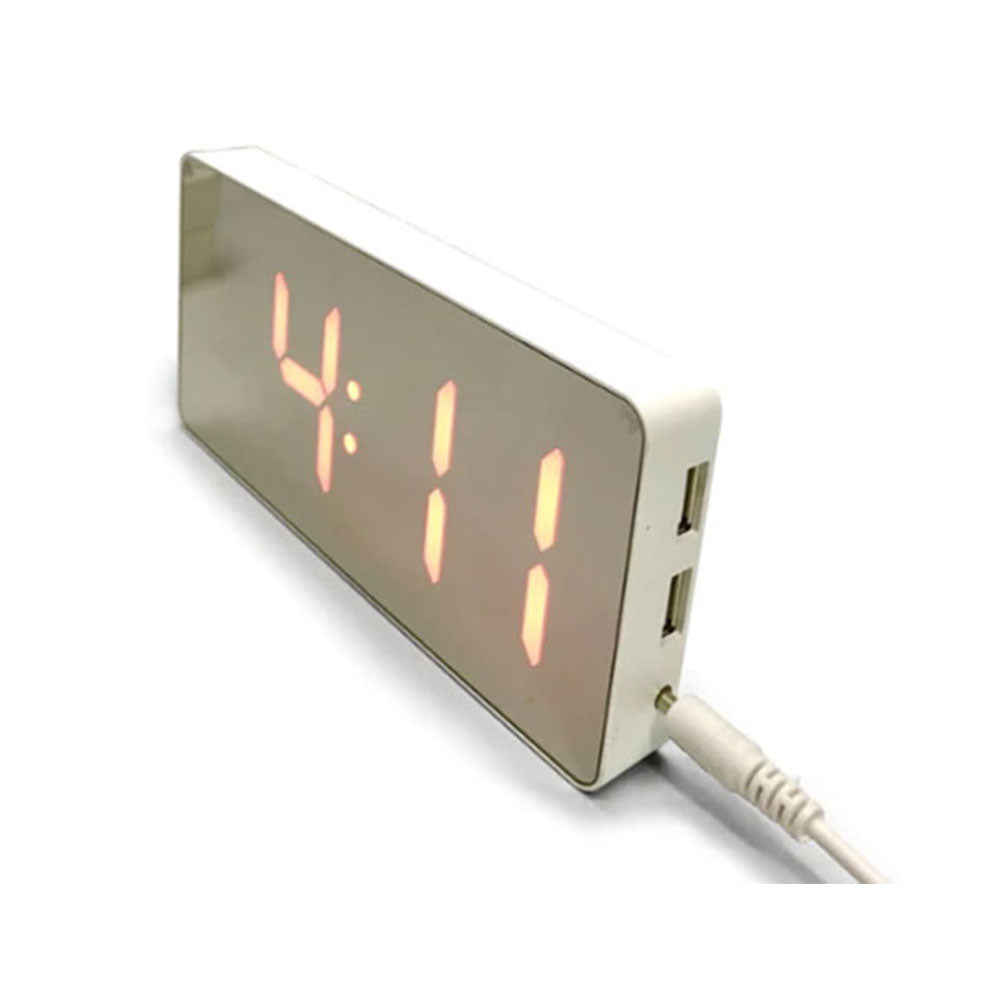 Mirrored Face LED Alarm Clock with Two USB Ports