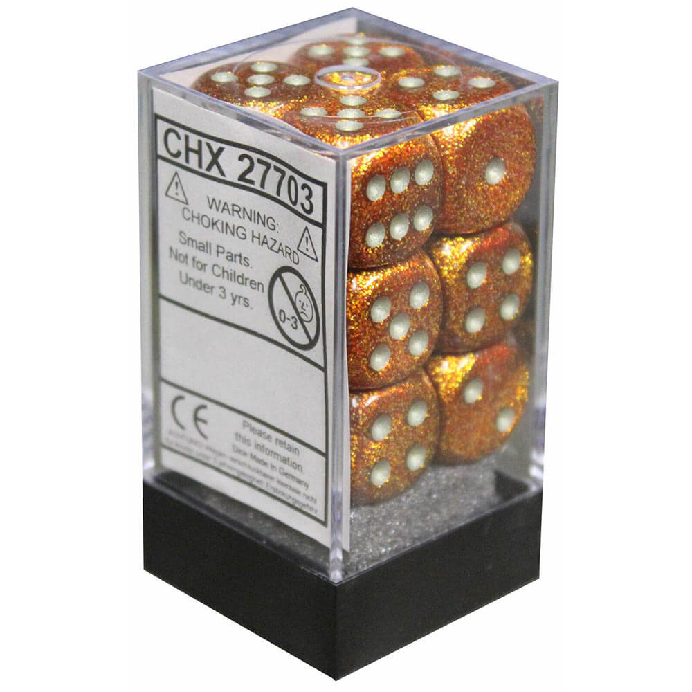 D6 DICE GLITTER 16mm (12 dados)