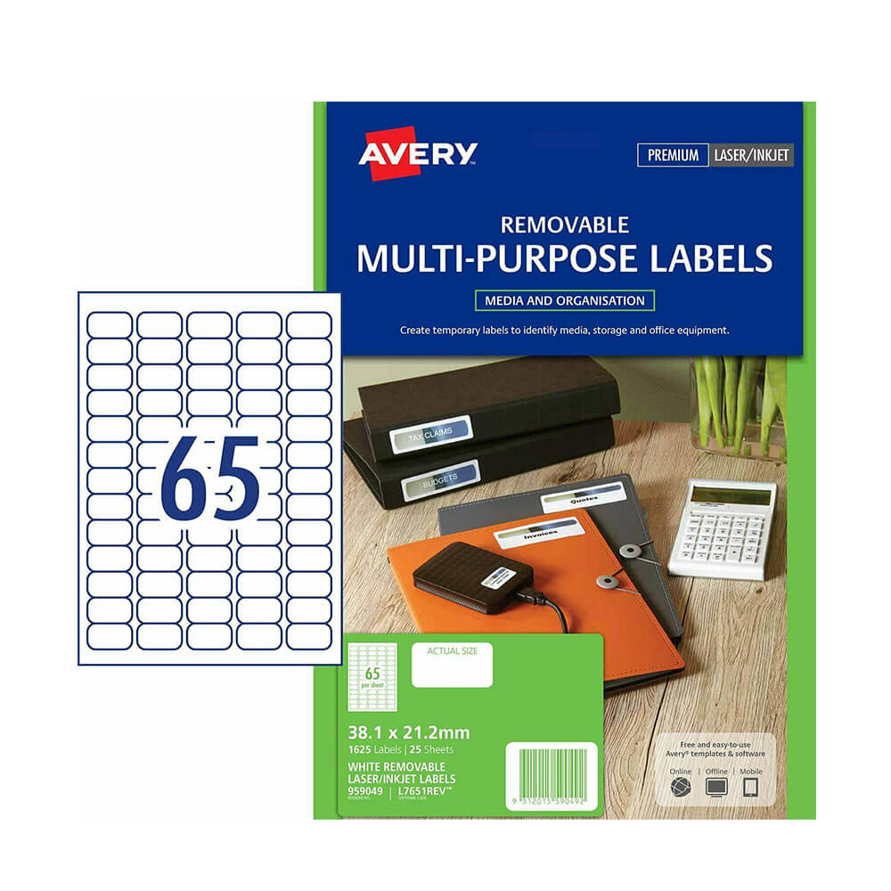 Étiquette d'adresse laser Avery 25pk (65 / feuille)