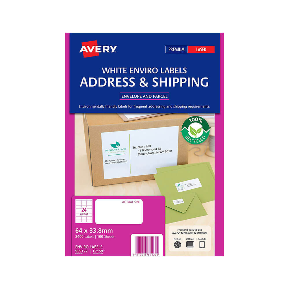 Avery Enviro 100% Reciclado Rótulos Branco (100pk)