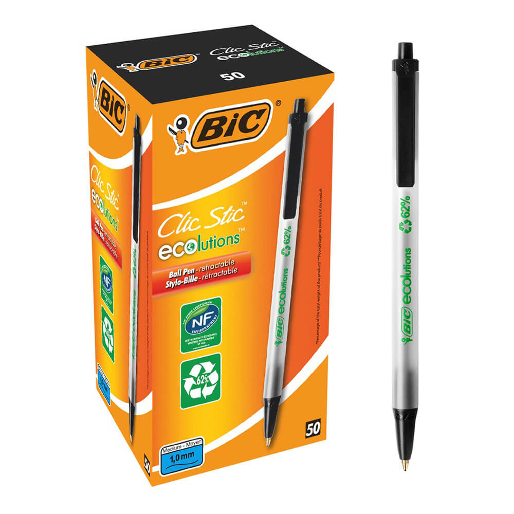 BIC ECOLUTIONS CLIC BALLPOINT PEN 1.0mm (50pk)