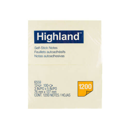 Highland Stick On Notes Yellow 12pk