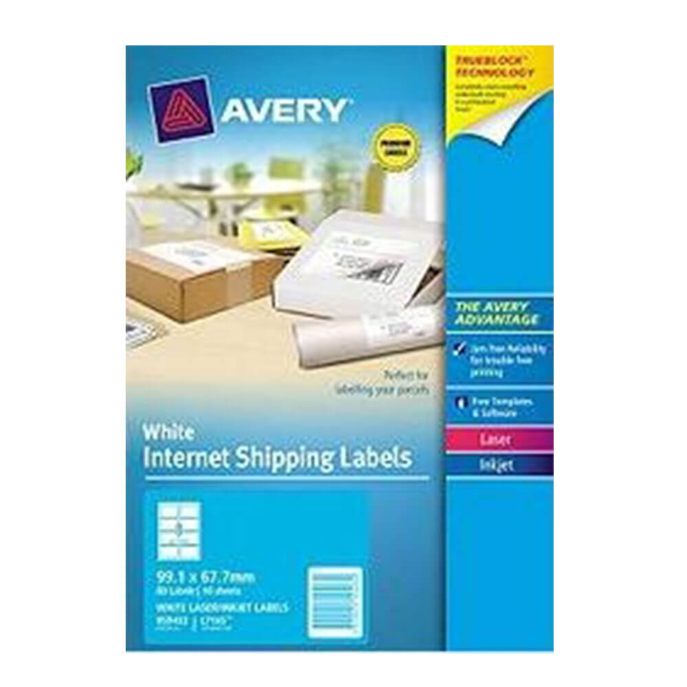 Avery Trueblock Internet Shipping Label 10pk blanc