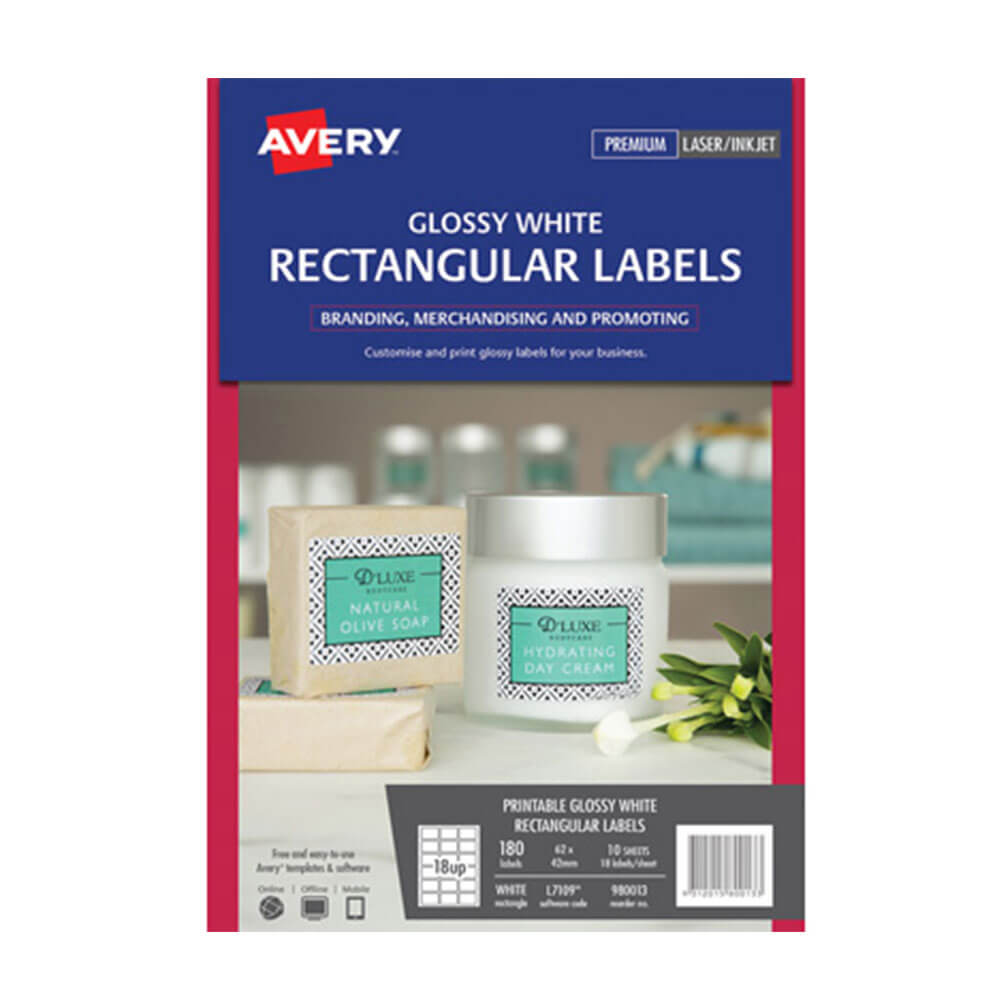 Avery Retangle Gloss Rótulos 10pk branco