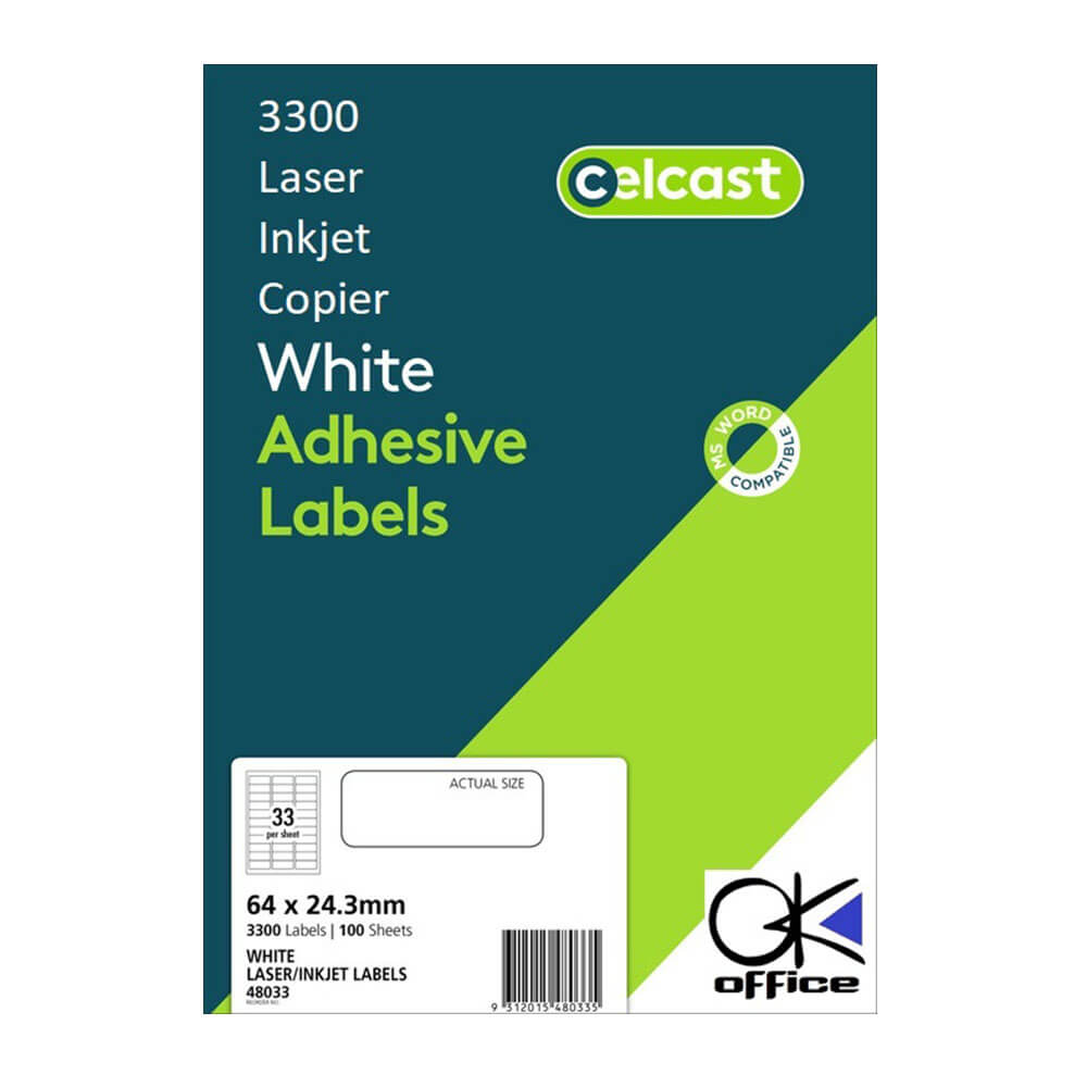 Celcast laser/inkjet labels wit (100 pk)